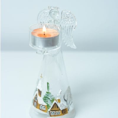 Table & Benches 13 Angel clear glass holder hands